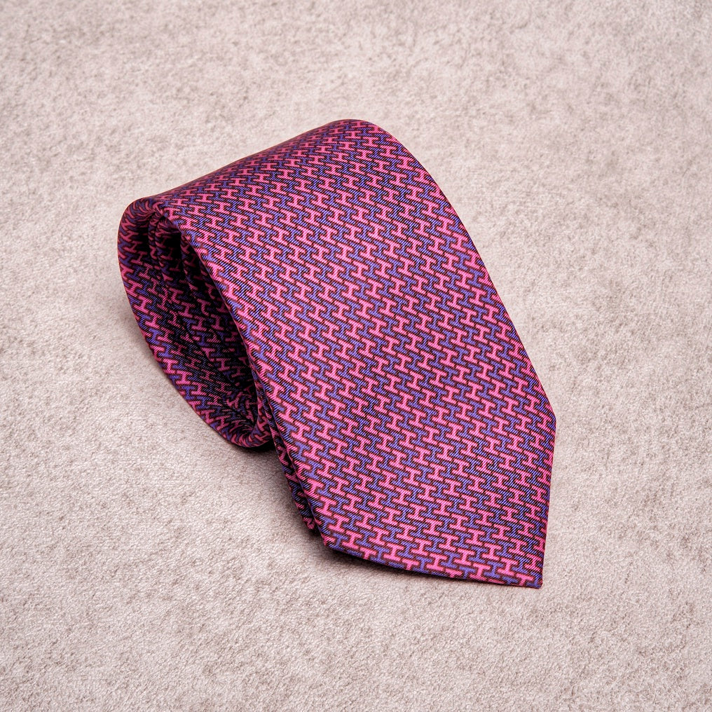 Chain Cyan Pink Silk Tie